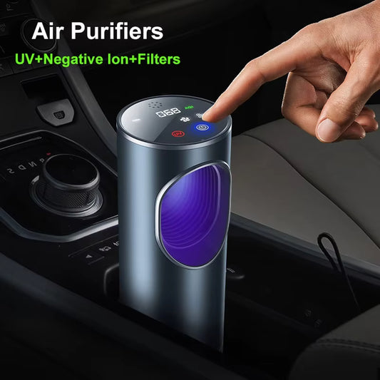 Negative Ion Air Purifier Vehicle Odor Removal UV sterilization PM2.5 Air Quality Monitoring Hepa Filter Smoke Cleaner for Cars