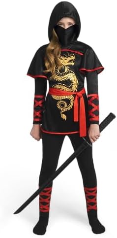 Spooktacular Creations Black and Red Ninja Costume Set for Girls