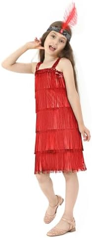 Leadtex Girls 20s Flapper Dress Costume with Feather Headband 1
