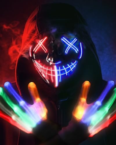 Halloween Skeleton LED Mask and Gloves Set