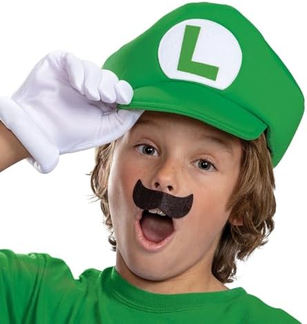Disguise Luigi Costume Kit Elevated Mustache Hat Gloves for Super Mario Frienemy