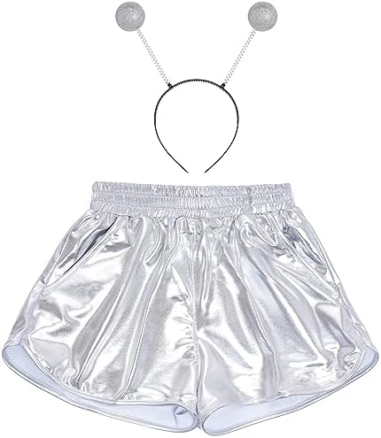 Bskifnn Alien Costume Metallic Shorts with Headband for Kids