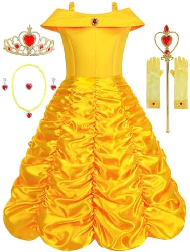 Princess Dress for Girls Halloween Costume Yellow Layered Accessories