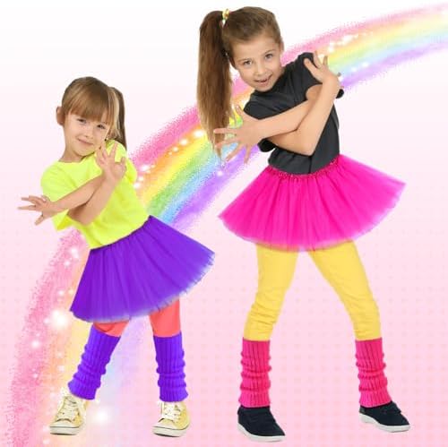 Toulite 8-Piece Halloween Kids 80s Costumes Set - Neon Leg Warmer Skirt Set