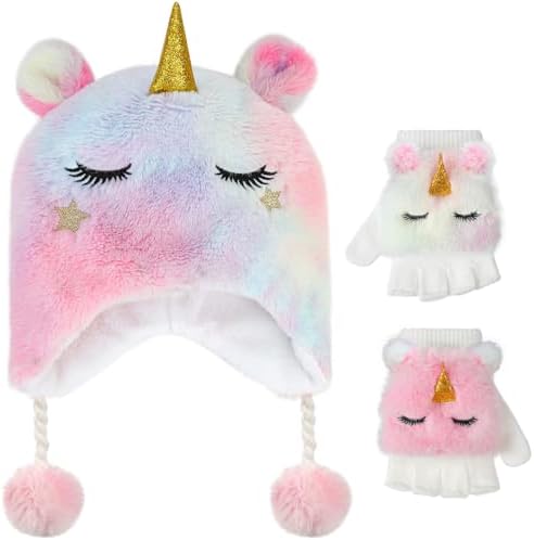 Cute Unicorn Winter Hats and Gloves for Girls
