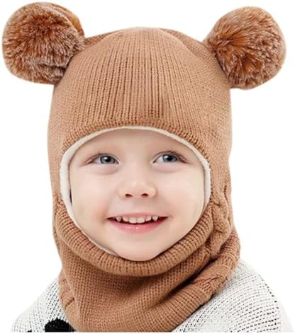 Child Size Balaclava Hat with Pom Poms for Cold Weather