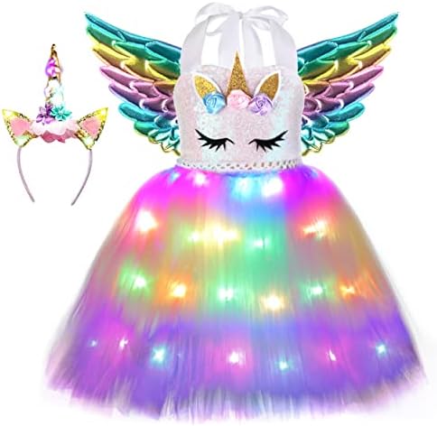 Soyoekbt LED Unicorn Princess Dress for Girls