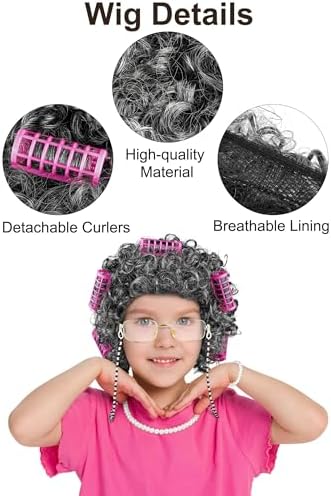 AOTHSO 7-Piece Granny Costume Set for Kids Girls