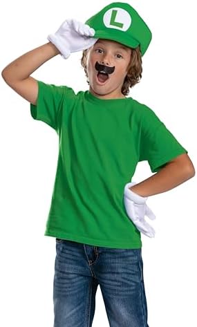 Disguise Luigi Costume Kit Elevated Mustache Hat Gloves for Super Mario Frienemy