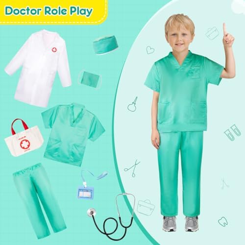 Meland Kids Doctor Role-Play Set with scrubs lab coat