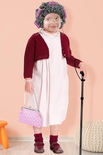 AOTHSO 7-Piece Granny Costume Set for Kids Girls