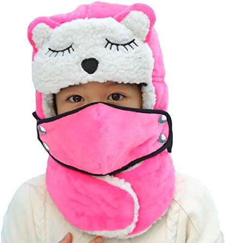 Cartoon Winter Hats for Girls Boys - Trapper Hat with Earflap Face Warmer