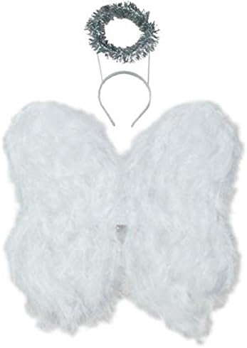 Lush White Feather Angel Costume Wings with Halo Hand Wash Only