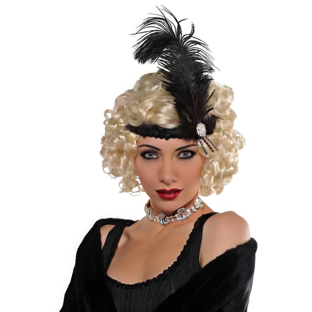 Elegant Black Charleston Feather Headband for 1920s Vibes