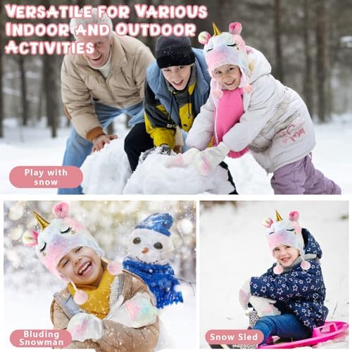 Cute Unicorn Winter Hats and Gloves for Girls