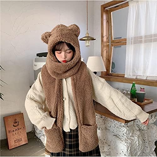 Wuluwala Cute Bear Kids Winter Gift Plush Scarf Hat Gloves Set