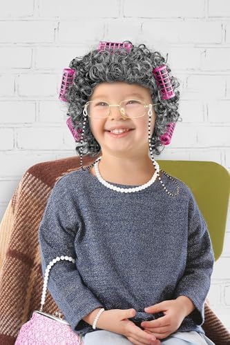 AOTHSO 7-Piece Granny Costume Set for Kids Girls