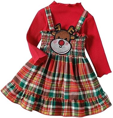 Toddlers Girls Christmas Outfit - Red Plaid Long Sleeve