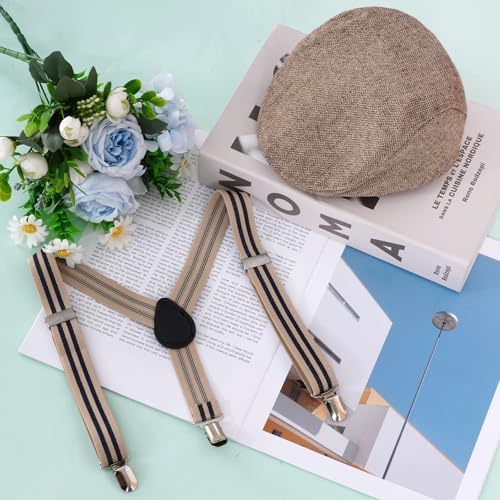 Stylish Kids Newsboy Cap Set with Suspenders for Weddings and More
