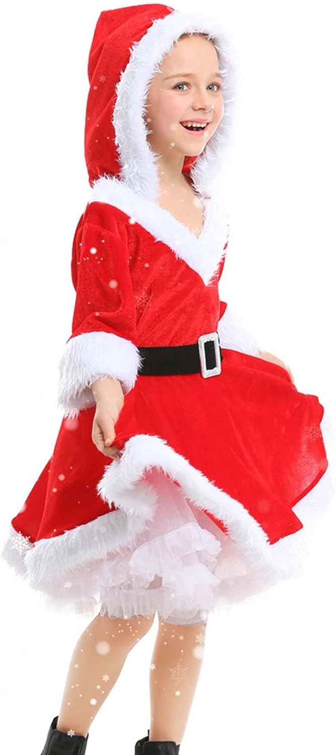 ToddlBy Kids Girls Christmas Magic Pajamas Hooded Red Santa snowman Design