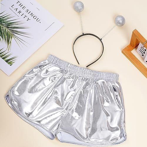 Bskifnn Alien Costume Metallic Shorts with Headband for Kids