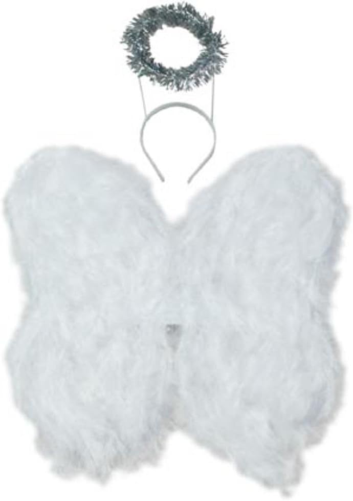 Lush White Feather Angel Costume Wings with Halo Hand Wash Only