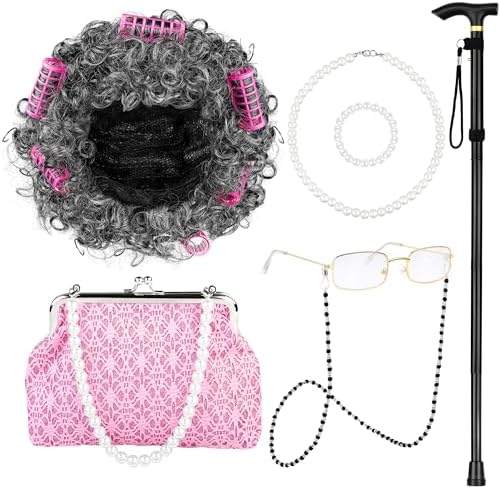AOTHSO 7-Piece Granny Costume Set for Kids Girls