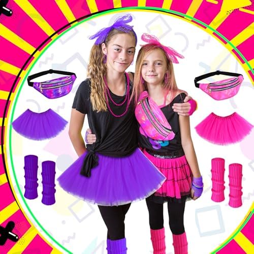 Toulite 8-Piece Halloween Kids 80s Costumes Set - Neon Leg Warmer Skirt Set