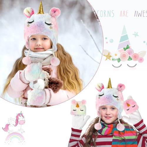 Cute Unicorn Winter Hats and Gloves for Girls