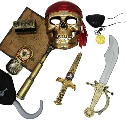 GiftExpress Kids Pirate Costume - 10-Piece Deluge Halloween Accessories Role Play Set