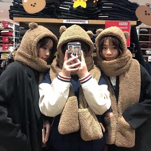 Wuluwala Cute Bear Kids Winter Gift Plush Scarf Hat Gloves Set