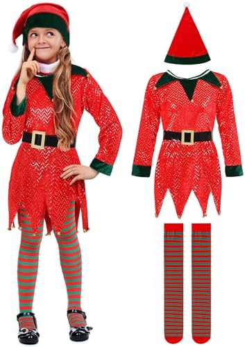 Geyoga 6 Pack Christmas Elf Costumes for Kids Girls