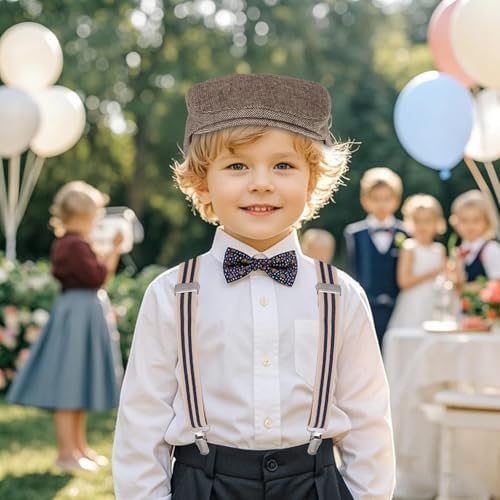 Stylish Kids Newsboy Cap Set with Suspenders for Weddings and More