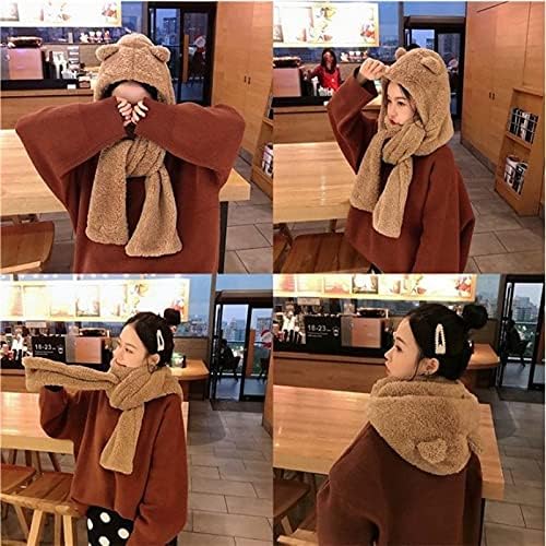 Wuluwala Cute Bear Kids Winter Gift Plush Scarf Hat Gloves Set
