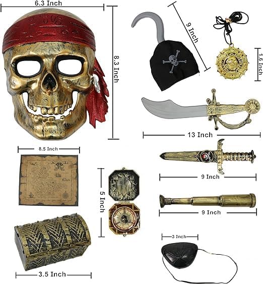 GiftExpress Kids Pirate Costume - 10-Piece Deluge Halloween Accessories Role Play Set
