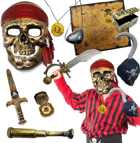 GiftExpress Kids Pirate Costume - 10-Piece Deluge Halloween Accessories Role Play Set