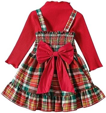 Toddlers Girls Christmas Outfit - Red Plaid Long Sleeve