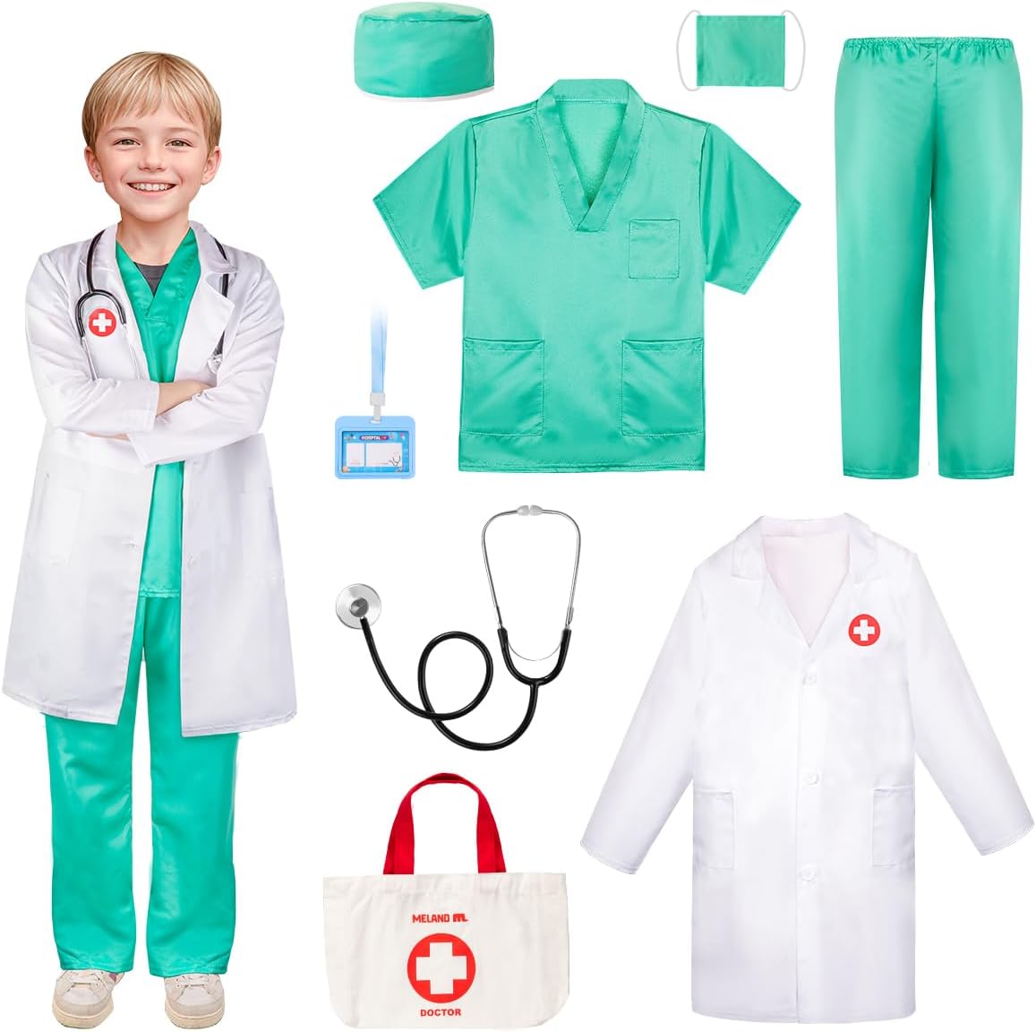 Meland Kids Doctor Role-Play Set with scrubs lab coat