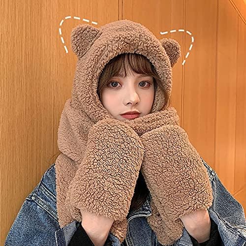 Wuluwala Cute Bear Kids Winter Gift Plush Scarf Hat Gloves Set