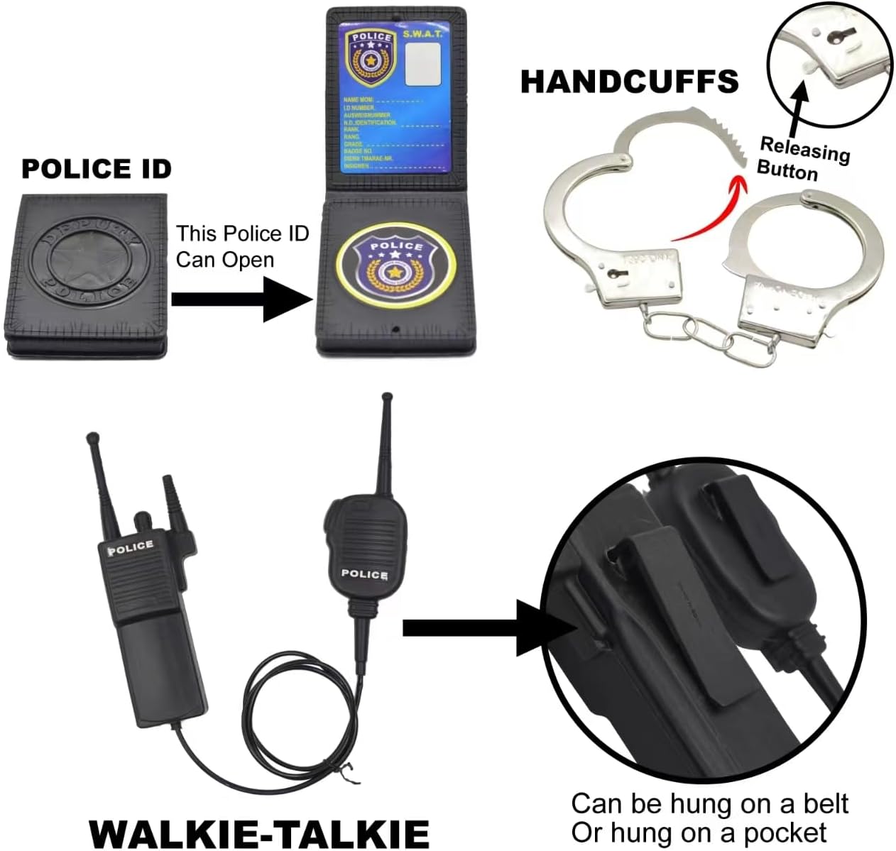 QPCOS Police Costume for Kids Halloween Party Role-Play Set
