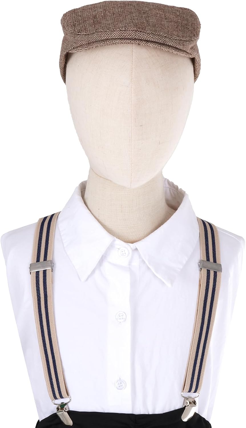 Stylish Kids Newsboy Cap Set with Suspenders for Weddings and More