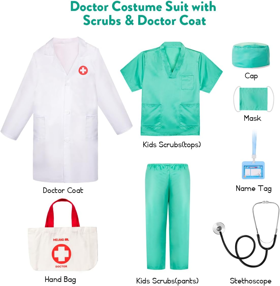 Meland Kids Doctor Role-Play Set with scrubs lab coat
