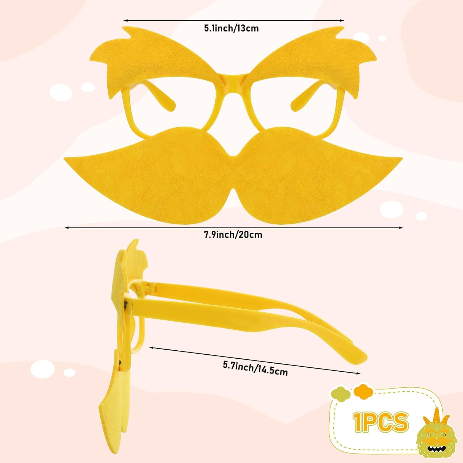 Foilswirl Yellow Mustache Glasses Halloween Trick or Treat Party Accessories