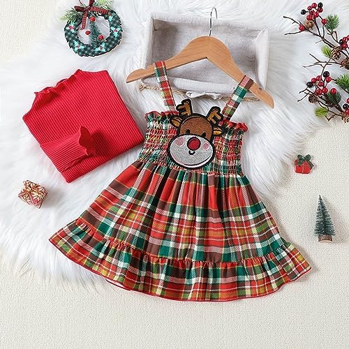 Toddlers Girls Christmas Outfit - Red Plaid Long Sleeve