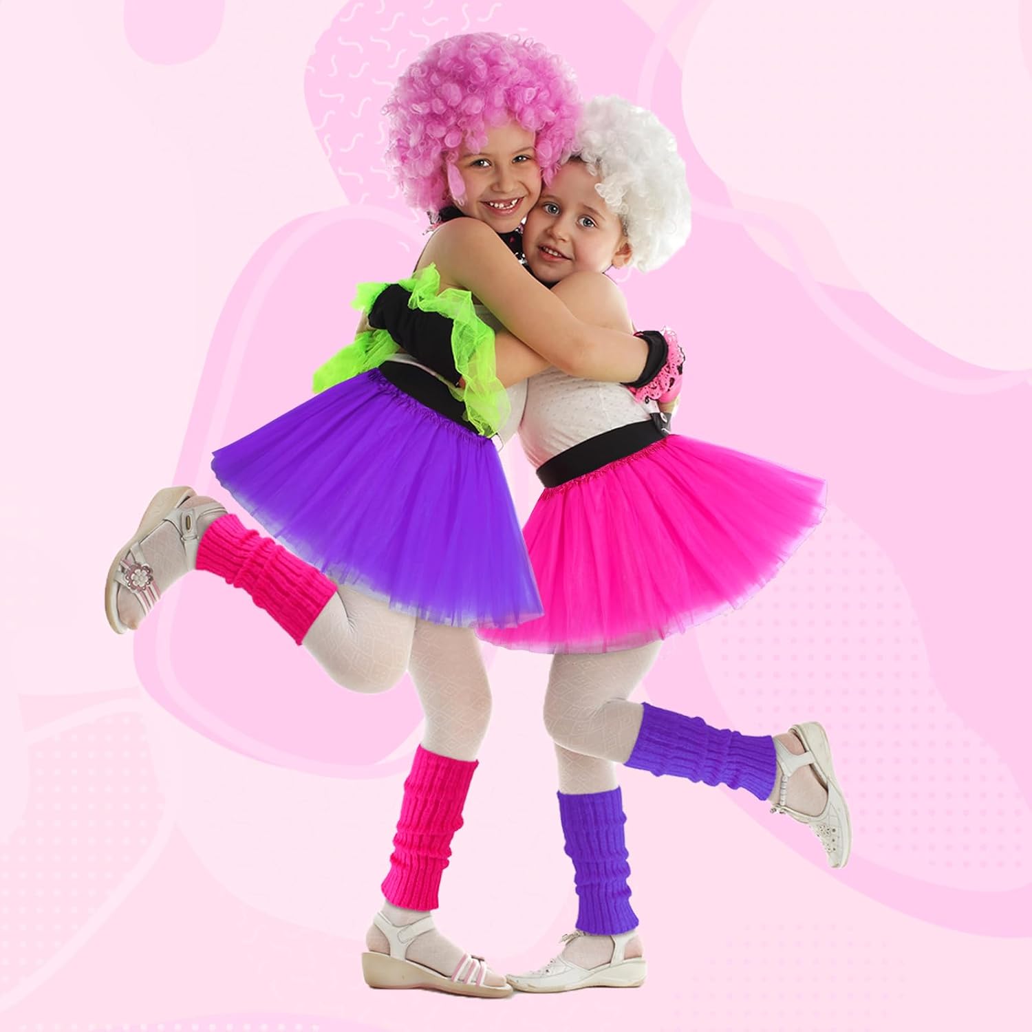 Toulite 8-Piece Halloween Kids 80s Costumes Set - Neon Leg Warmer Skirt Set