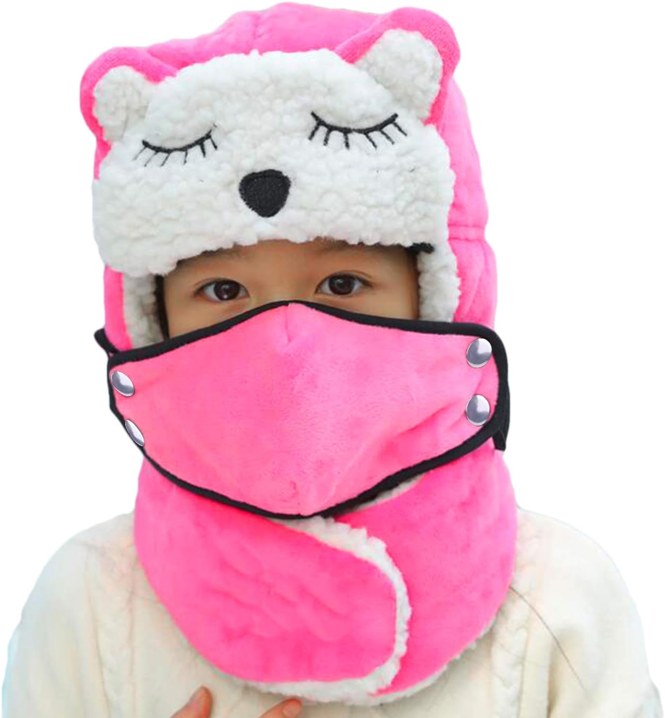 Cartoon Winter Hats for Girls Boys - Trapper Hat with Earflap Face Warmer