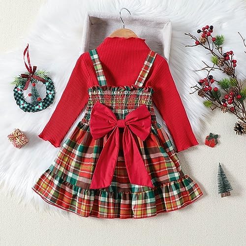 Toddlers Girls Christmas Outfit - Red Plaid Long Sleeve