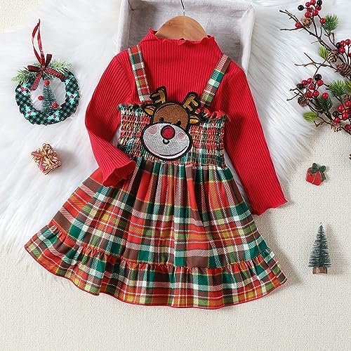 Toddlers Girls Christmas Outfit - Red Plaid Long Sleeve