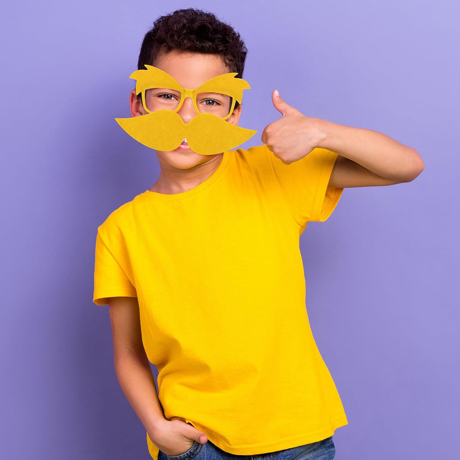 Foilswirl Yellow Mustache Glasses Halloween Trick or Treat Party Accessories