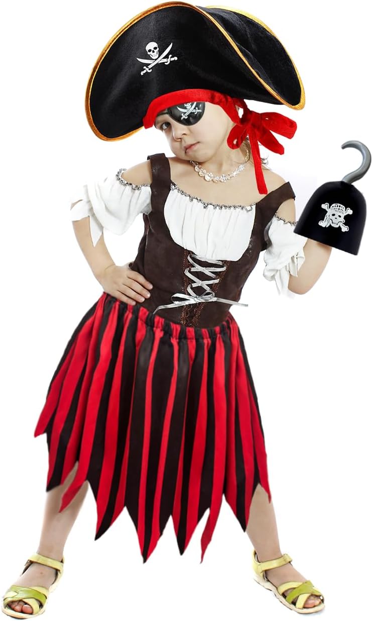 Byfirty 5Pcs Pirate Costume Kids Girls